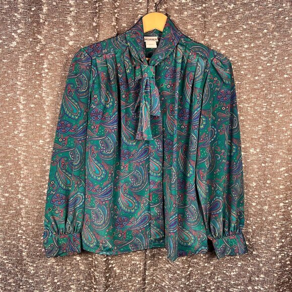 Koret Tops - Vintage Koret Paisley Blouse with Neck Tie Long Sleeve Shirt Size 8P